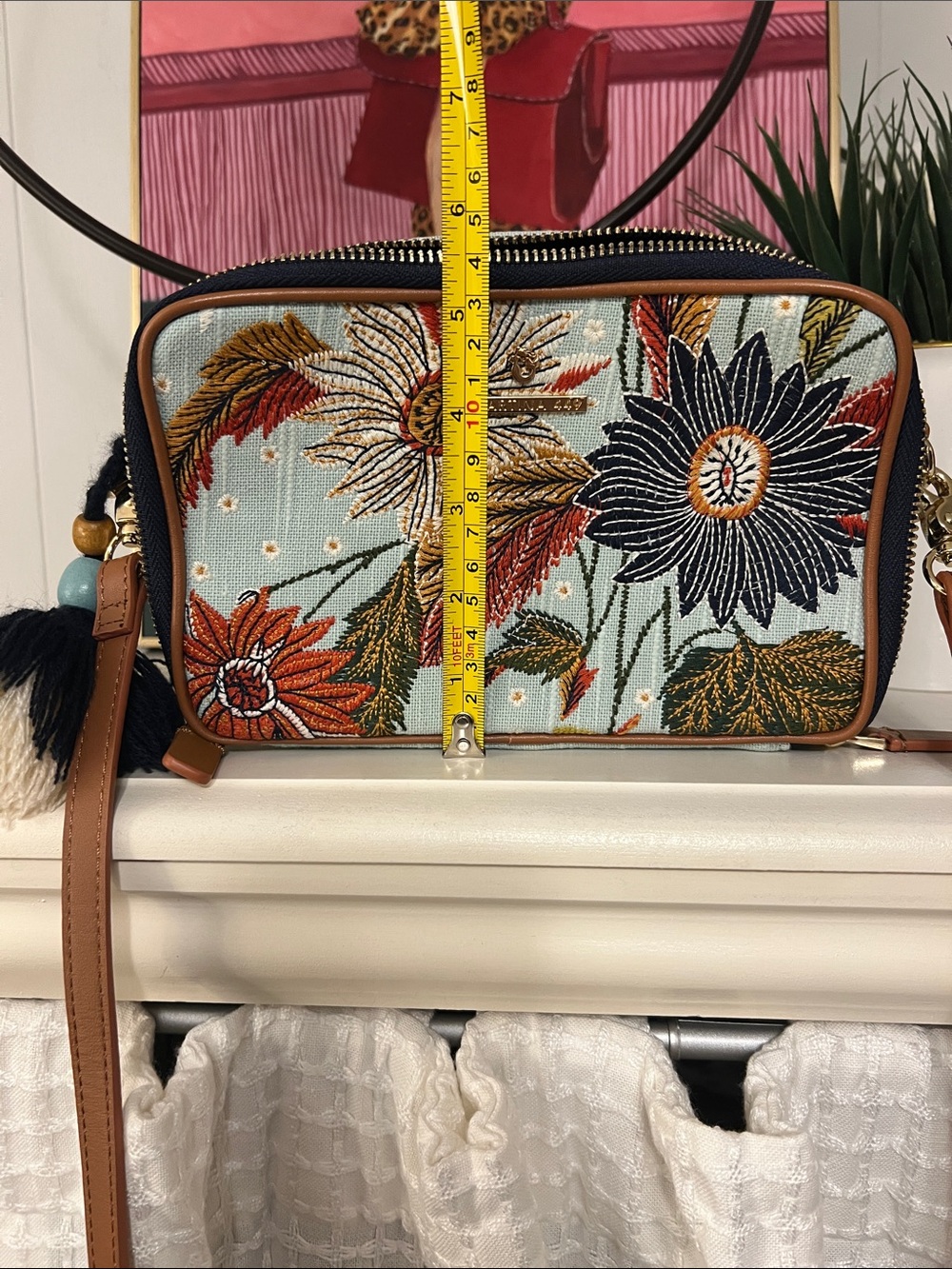 Spartina 449 Floral Embroidered Crossbody Bag - Light Blue, Navy, Tan - Picture 10 of 11